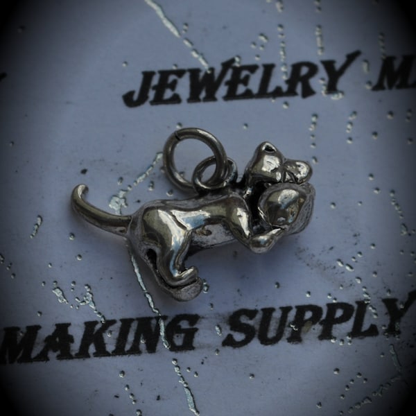 Cat Sterling Silver Plated Charm