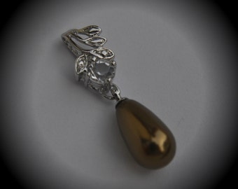 Genuine Silver Plated Swarovski Crystal Antique Brass Pearl Pendant
