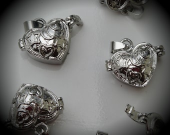 Stars / Heart Design Prayer Box Locket in Silver Plated Three Dimensional Pendant Charm