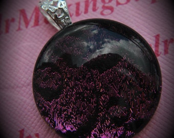 30mm Round Dichroic Fused Glass Cabochon Pendant  In Purple