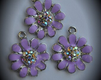 20mm Genuine Silver Plated Swarovski Crystal Flowers Charms Pendants With Enamel