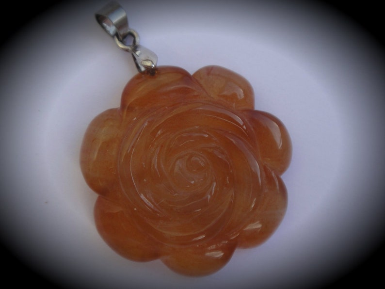 Genuine Silver Plated Carved Agate Flower Pendant image 1