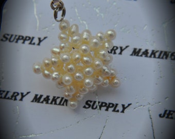 Genuine White Fresh Water Pearl Woven Pendant Star