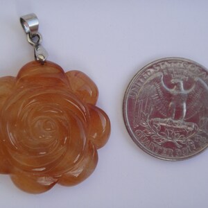 Genuine Silver Plated Carved Agate Flower Pendant image 2