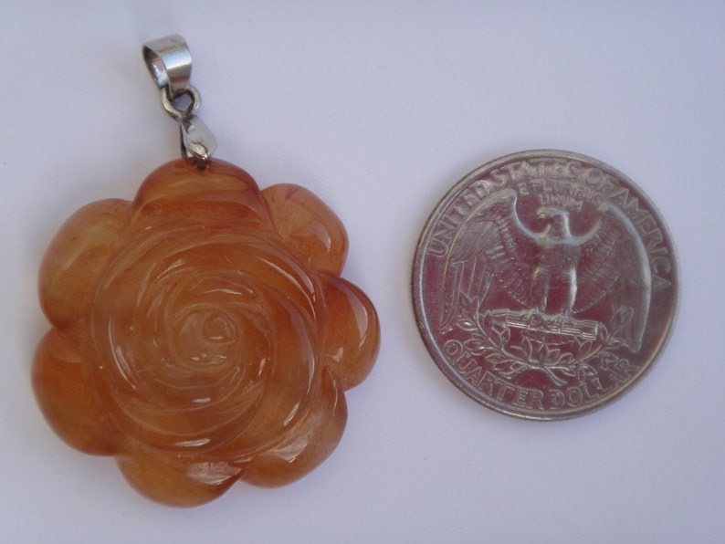 Genuine Silver Plated Carved Agate Flower Pendant image 2