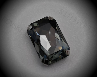 Genuine Silver Plated Swarovski Crystal Black Diamond Sew On