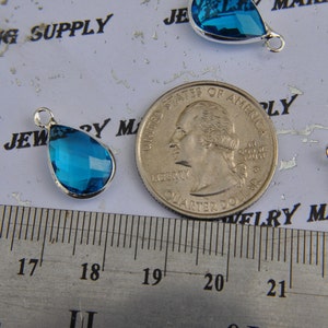 Silver Plated Bezel Brass Faceted Glass Tear Drop Pendant Capri Blue image 4