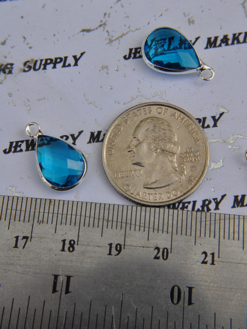 Silver Plated Bezel Brass Faceted Glass Tear Drop Pendant Capri Blue image 4