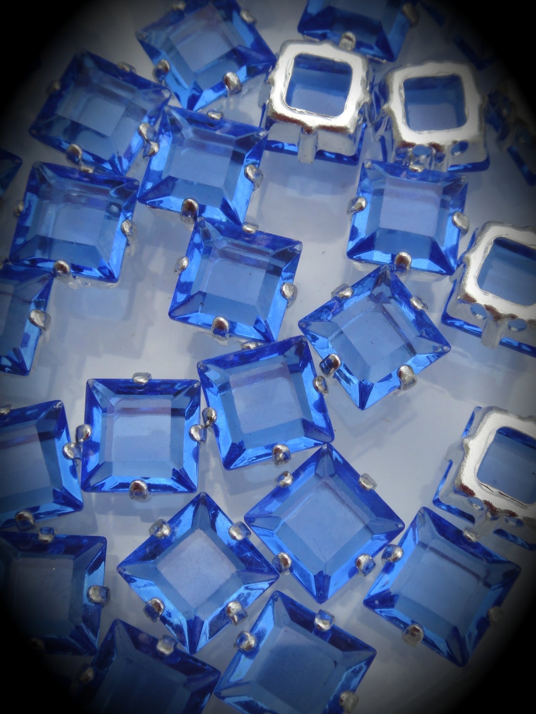 4400/2 8mm Genuine Swarovski Crystals Sapphire Square Sew on Rhinestones Silver Plated Beads Etsy