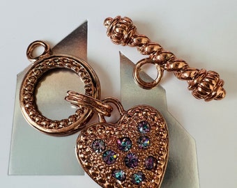 Genuine Large Rose Gold Plated Swarovski Crystal Heart Toggle Clasp