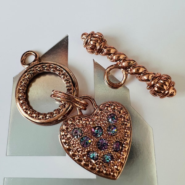 Genuine Large Rose Gold Plated Swarovski Crystal Heart Toggle Clasp