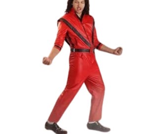 Conjunto de disfraz de Thriller rojo / Chaqueta y pantalones de cosplay de estrella del pop de los 80 / Traje de cuero para Halloween