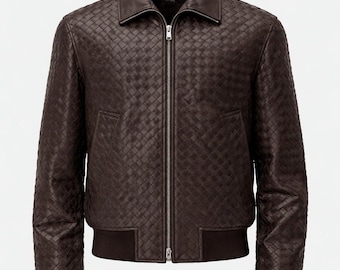 Giubbotto in pelle intrecciata – Giacca in pelle intrecciata a mano, Bomber in pelle di agnello intrecciata di lusso, Capospalla di design
