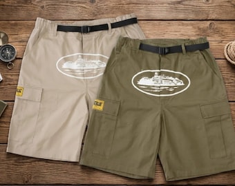 Pantalones cortos cargo Corteiz para hombre // Pantalones cortos utilitarios de estilo urbano // Pantalones cortos casuales de verano con cinturón