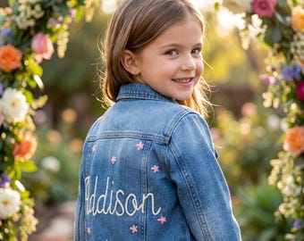 Personalized Embroidered Denim Jacket, Custom Name Toddler Jean Jacket, Birthday Celebration Gift