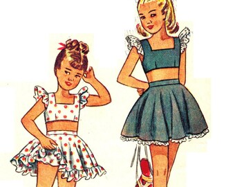 Simplicity 2454 Photocopy of Fab Vintage 40s Child&#39;s Play Suit and Panties Sewing Pattern Size 4 or Size 6