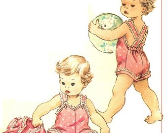 Simplicity 1593 Photocopy of Super Cute 50s Toddler Girls Boys Playsuit & Kimono Sleeve Jacket - Great 4 Twins -Sewing Pattern Size 6 months