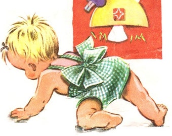 McCall&#39;s 2107 PHOTOCOPY of Vintage 50s Cute Sunsuit or Playsuit, Jacket & Helmet Cap, Kimono Sleeves, Piping Sewing Pattern Toddler Size 2