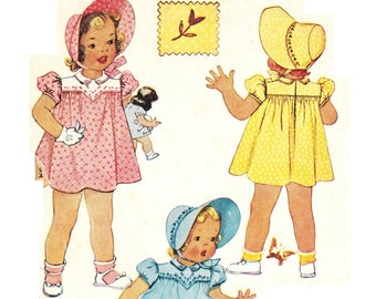 McCall 880 Photocopy of Vintage 40s Supr Sweet Toddler Girls Dress and Bonnet Size 1 or 2