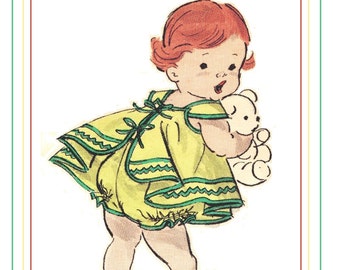 Butterick 7666 Photocopy of Vintage 50s Adorable Toddler Sun Dress Coverall and Contrast Panties - Unique Sewing Pattern -  Size 1