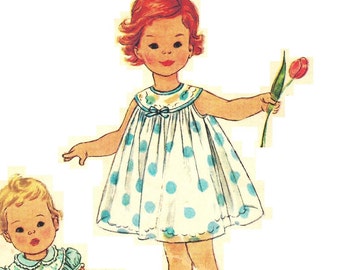 Simplicity 2947 Photocopy of Sweet Toddler Girls Yoked Sleeveless Sundress and Puffed Sleeve Dress Sewing Pattern Size 1/2