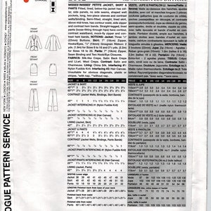 Vogue 2602 UNCUT Vogue American Designer Bill Blass Petite Misses' Suit Jacket, Skirt and Pants Sewing Pattern Size 6-8-10 Bust 32 image 4