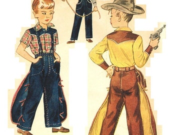 Simplicity 3025 Photocopy of Vintage 40s Spectacular Cowboy Outfit Country Western Shirt and Pants Sewing Pattern Collectible Size 2