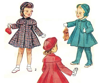 Simplicity 2975 Photocopy of Vintage 40s Super Cute Toddler Girls Coat, Leggings and Hat Sewing Pattern Size 2