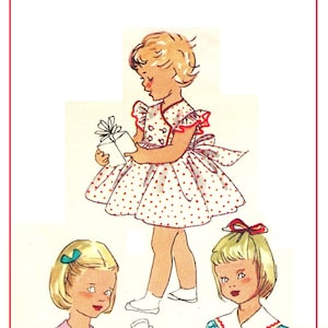 Simplicity 4988 Photocopy of Vintage 50s ADORABLE Toddler Girls Pretty Party Play Dress w/ Capelet Collar - Wrap Bodice Size 2