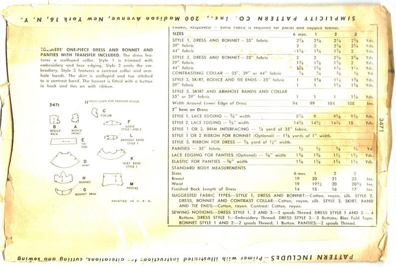 Simplicity 3471 Photocopy of Vintage 50s Super Cute Baby Girls Dress and Bonnet and Panties Scalloped Hem Sewing Pattern Size 1/2 6 mos image 3