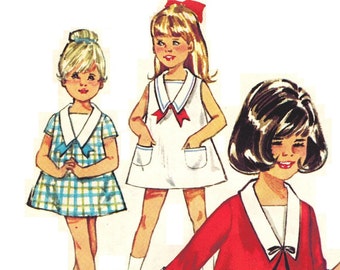 Simplicity 5759 Photocopy of Vintage 60s Mad Men Toddler Girls Nautical Sailor Look Sleeveless Summer Dress Sewing Pattern Size 2