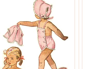 Simplicity 2892 Photocopy of Adorable VIntage 40s Playsuit Bolero Bonnet and Shorts Sewing Pattern Size 6 months or Size 1