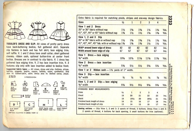 Simplicity 2323 Photocopy of Vintage 50s Lovely Toddler Girls Lace ...