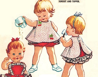 McCalls 2441 Photocopy of Original Vintage Sewing Pattern Toddlers Ruffled Sunsuit and Topper Size 1