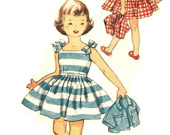 Simplicity 4625 Photocopy of Sweet Vintage 50s Child's One-Piece Dress & Jacket Square Neck - Fitted Bod- Back Button Sewing Pattern Size 4