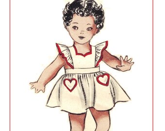 Butterick 5749 Photocopy of Adorable Vintage 50s Toddler Girls Ruffled Arm Pinafore Apron Dress Heart Shaped Pockets Sewing Pattern Size 2