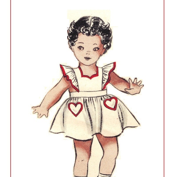 Butterick 5749 Photocopy of Adorable Vintage 50s Toddler Girls Ruffled Arm Pinafore Apron Dress Heart Shaped Pockets Sewing Pattern Size 2