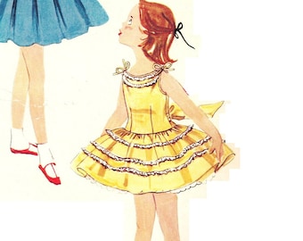 Simplicity 1670 Photocopy of  Vintage 50s Toddler Girls Lovely Party Dress or Sleeveless Sundress - Daisy Chain Trim - Sewing Pattern Size 3