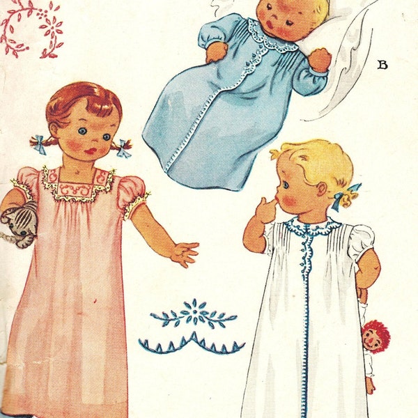 McCall 1021 Photocopy of Vintage 40s Gorgeous Toddler Girls Nightgown - Square  or Rounded Neckline - Sewing Pattern Size 2