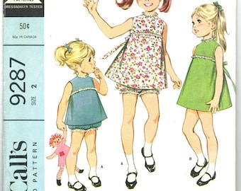 McCall's 9287 Photocopy of Vintage 60s Adorable Toddler Girls Dress with Bloomers - Great Summer Sundress - Sewing Pattern Size 2