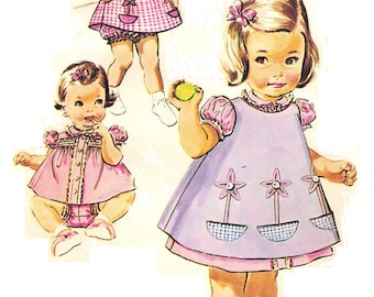 Butterick 9818 Photocopy of ADORABLE Vintage 60s Toddler Girls Topper Set with Panties and Pinafore Sewing Pattern Size 1