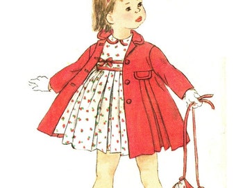 Simplicity 1941 Photocopy of Vintage 50s Super Adorable Toddler Girl's Empire Dress and Coat with Bonnet Hat - Sewing Pattern Size 2