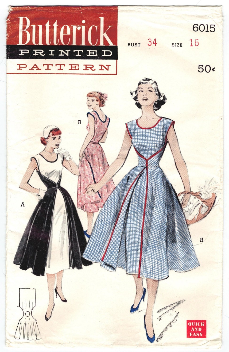 Butterick 6015 Photocopy of Vintage 50s Famous One Piece Wrap Apron Dress  Summer Sundress Sewing Pattern Size 16 Bust 34 or Sz 18 Bust 36 
