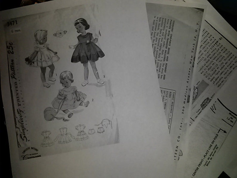 Simplicity 3471 Photocopy of Vintage 50s Super Cute Baby Girls Dress and Bonnet and Panties Scalloped Hem Sewing Pattern Size 1/2 6 mos image 4