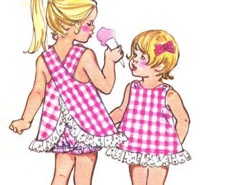 Simplicity 5052 Photocopy of Vintage 70s Toddler Girl's "Jiffy" Top Sun Dress and Bloomer Panties Sewing Pattern Size One Half or Size 1