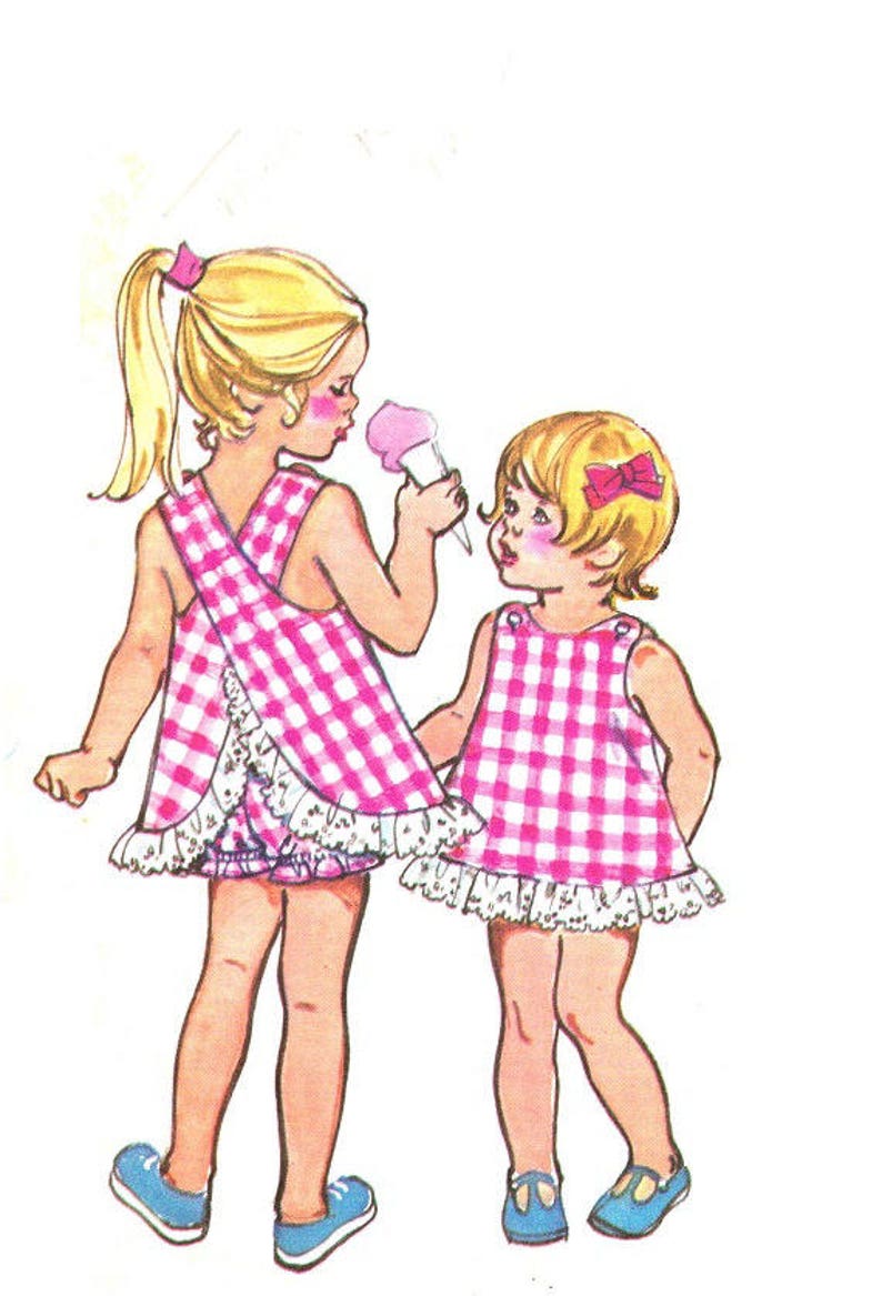 Simplicity 5052 Photocopy of Vintage 70s Toddler Girl's 'Jiffy' Top Sun Dress and Bloomer Panties Sewing Pattern Size One Half or Size 1 