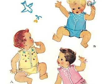 McCalls 1489 Photocopy of Vintage 40s Super Adorable Baby Diaper Shirt & Diaper Slip Cover Sewing Pattern Size 6 months or Size 1