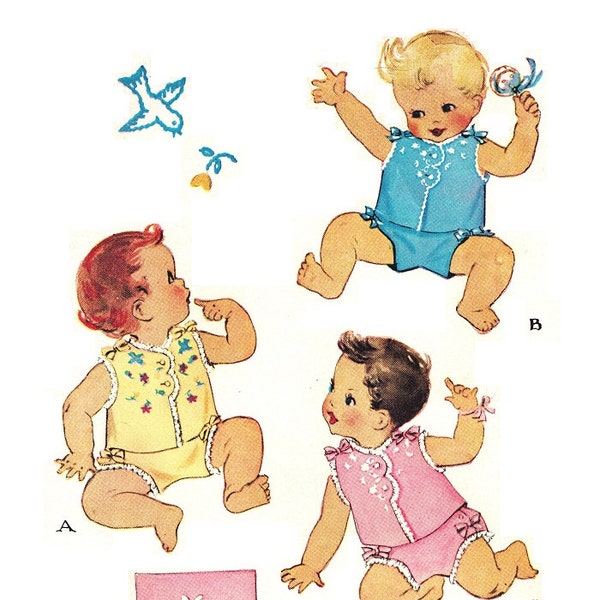 McCalls 1489 Photocopy of Vintage 40s Super Adorable Baby Diaper Shirt & Diaper Slip Cover Sewing Pattern Size 6 months or Size 1