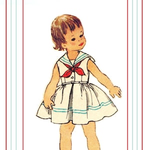 Simplicity 2358 Photocopy of Adorable Vintage 50s Toddler Girls Middy Dress Sailor Collar, Bow Tie, Sleevless or Short Sewing Pattern Size 3