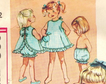 Simplicity 4019 Photocopy of Super Cute Vintage 60s Toddler Girls Butterfly Apron Dress and Bloomer Panties Sewing Pattern Size 2